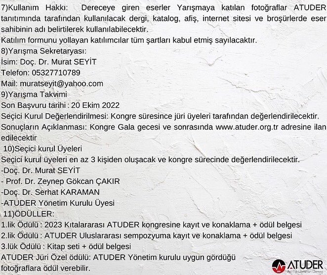 📣carpe diEM 
📸Fotoğraf Yarışması
➡️ Katılım Formu ve Şartname 

#atuder #epat #fotograf #yarismasi #kongre #carpediEM #sosyalprogram