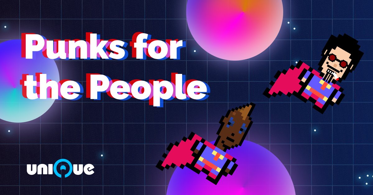 Unique_NFTchain's tweet photo. 🚀We're flexing the power of cross-chain #NFT interoperability and refungibility with our #Punks4thePeople campaign.
Grab your FREE fractions of #Cryptopunk3042 and #Substrapunk6123! 🧩
Register now! 🔥
https://t.co/ttT7hZ09sL https://t.co/UcQh5NbdTc