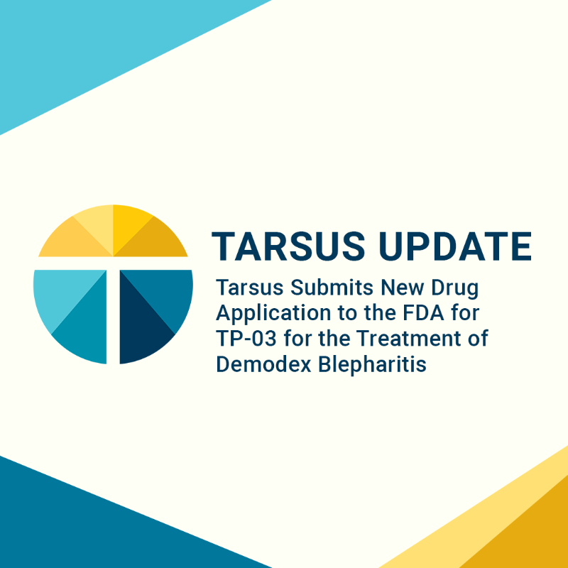 TarsusRx's tweet photo. An exciting milestone for our Tarsans! We are proud to announce that we have submitted an NDA to the FDA for our lead investigational treatment for Demodex blepharitis. Thank you to everyone who has helped us achieve this important milestone, we couldn't have done it without you!