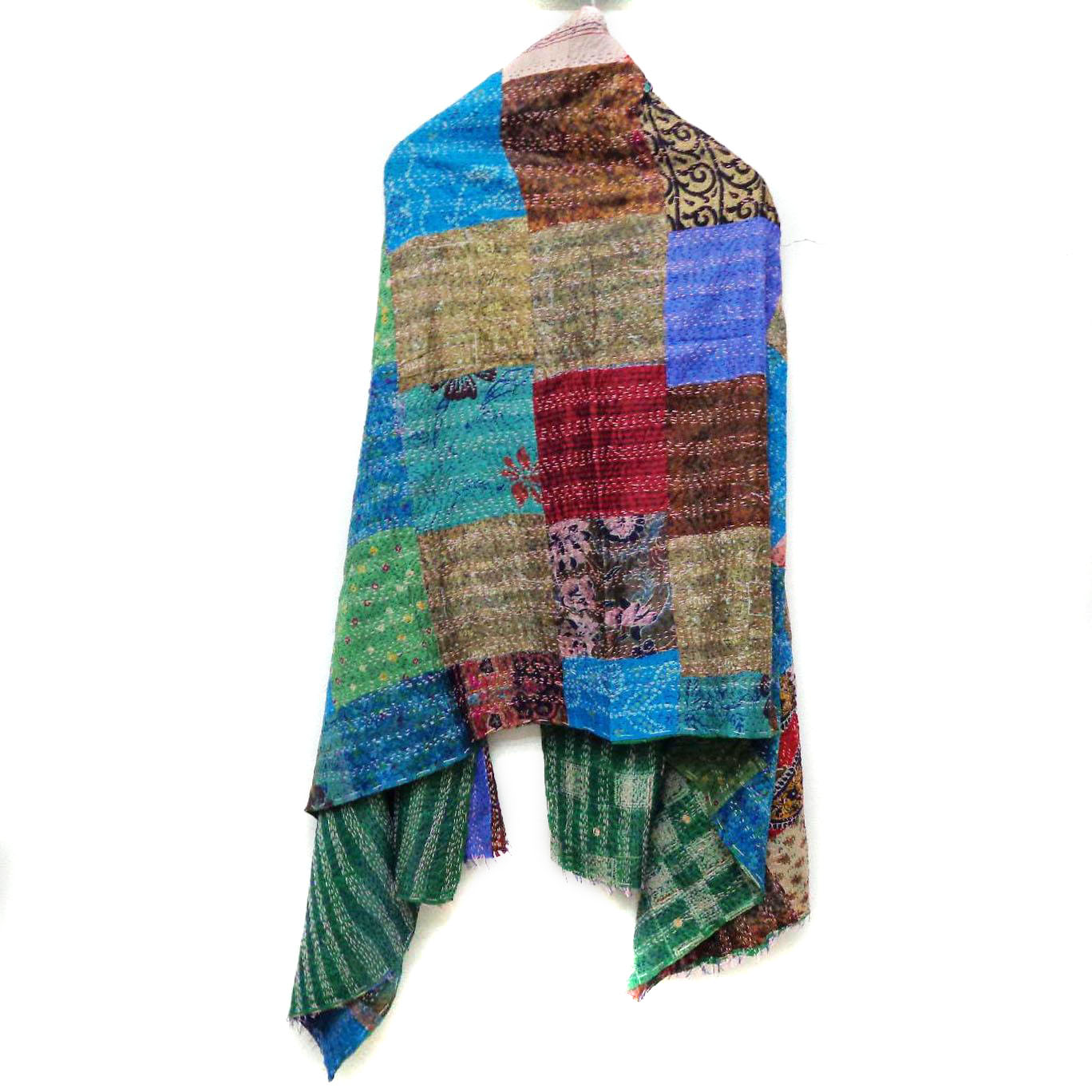 Silk Kantha Scarf Head Wrap Stole patchwork Hand Quilted Women Shawl Stitched KT65