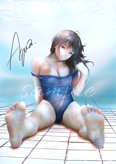 おはようございます
#絵描きさんと繋がりたい 
#スク水 
#水中 