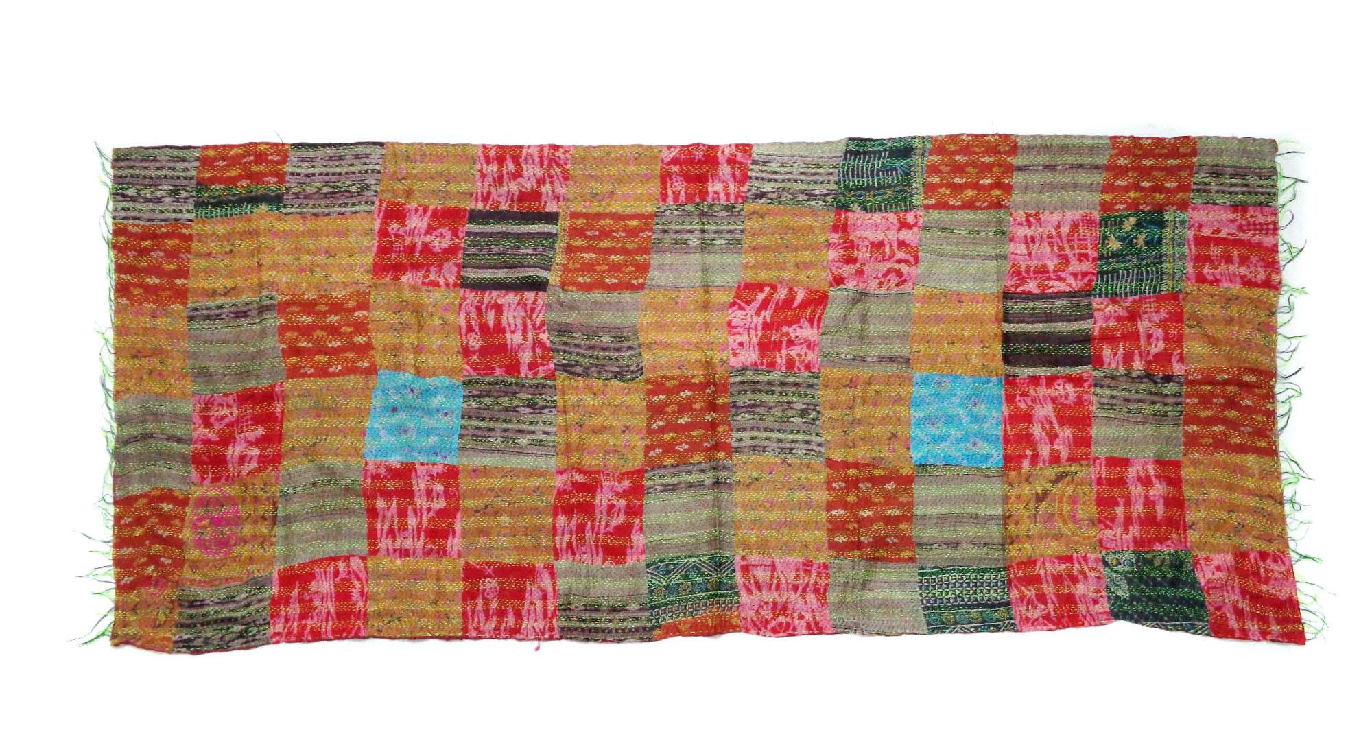 Handmade patchwork long Silk Kantha Scarf Neck Wrap Stole Dupatta Hand Quilted Women Shawl Stitched KT60