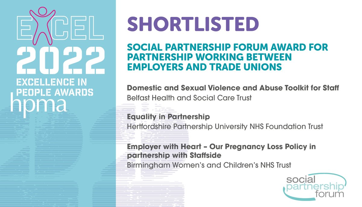 HPMAAwards's tweet photo. Lots of #HPMAAwards luck to the finalists in the @NationalSPF award for partnership working between employers &amp; trade unions @HPFT_NHS @BelfastTrust @BWC_NHS https://t.co/OJ1Vl6pqOY