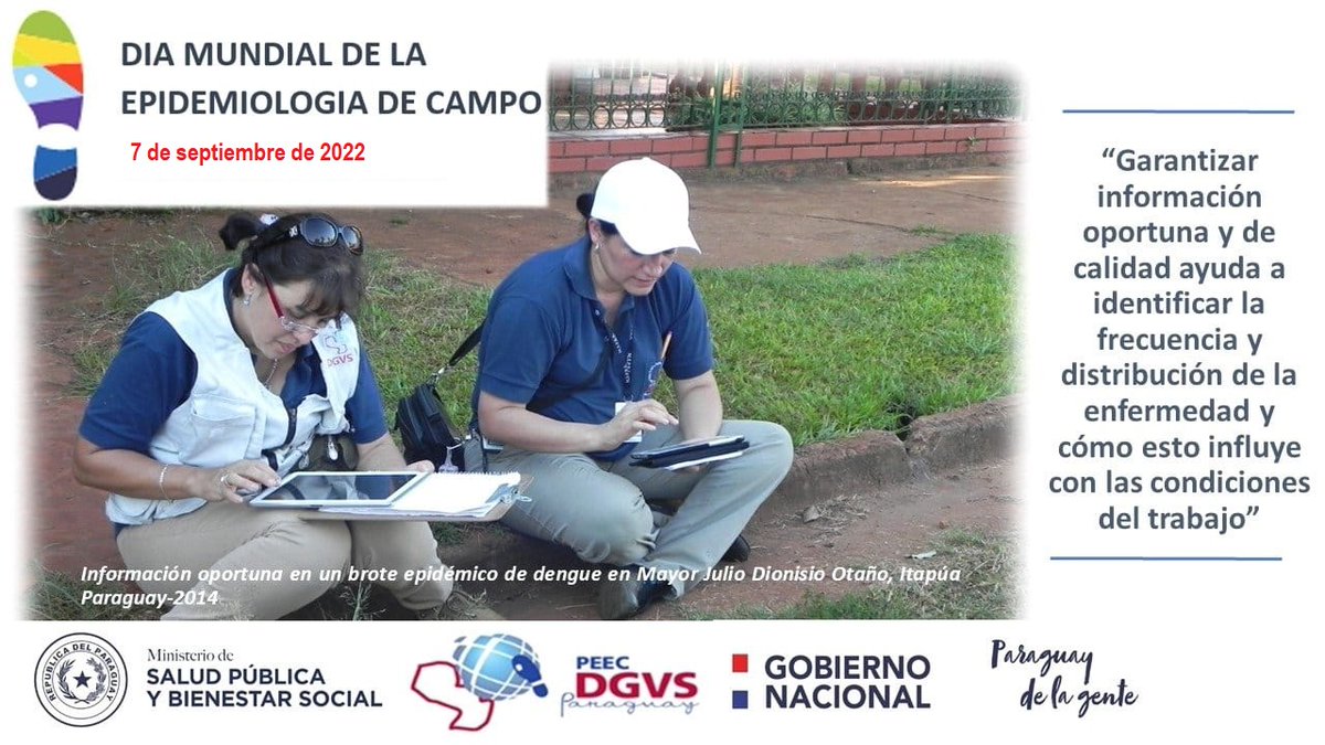 #Redsur #FETPParaguay se une a la celebración del Día Mundial de la Epidemiología de Campo - 07 de septiembre 2022:  ¨Empoderando a los epidemiólogos de campo para sistemas de salud más fuertes¨   #WorldFieldEpidemiologyDay 
<a href="/tephinet/">TEPHINET</a> <a href="/vigisaludpy/">Vigilancia de la Salud</a>