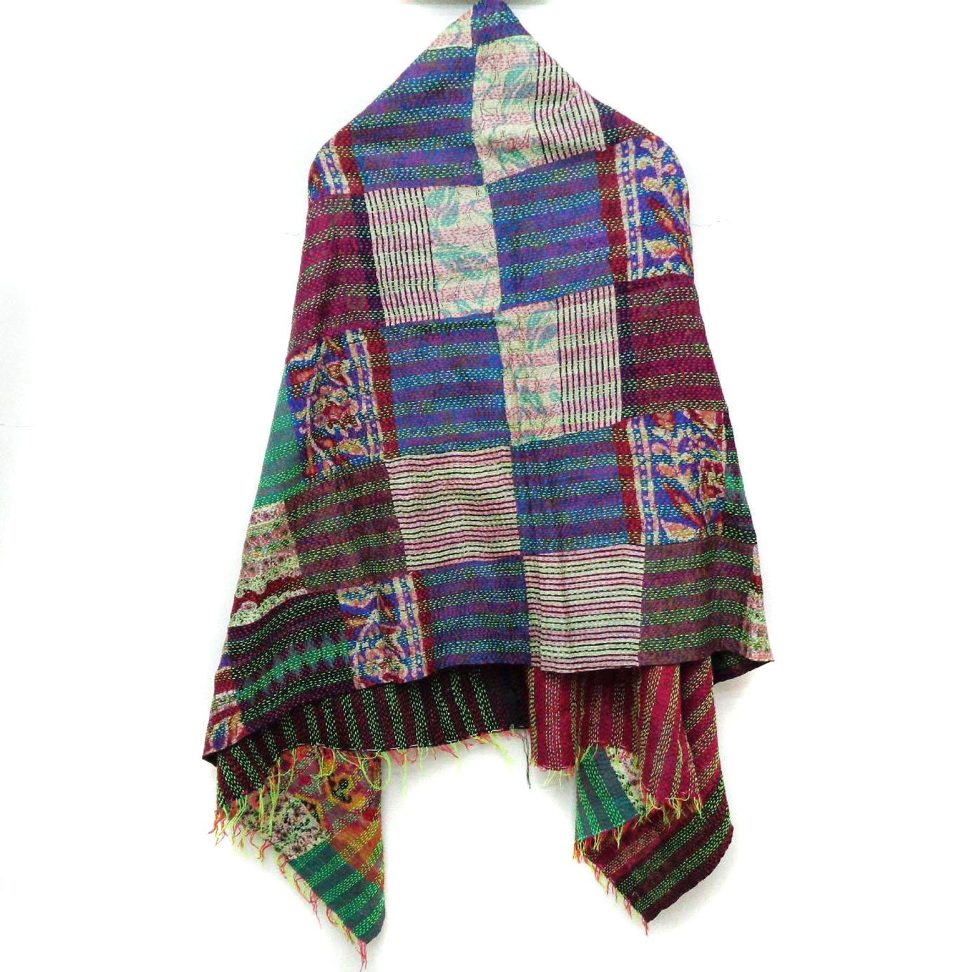 Silk Kantha Scarf  Neck Wrap Stole Dupatta Hand Quilted Women Bandanas headband KT61