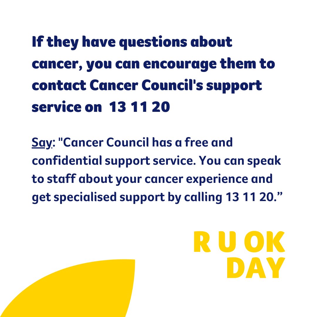 CancerCouncilSA's tweet photo. π€ It can be difficult to know how to support someone impacted by cancer, and often making first contact is the hardest part. Read our helpful guide on what to say to someone impacted by cancer π https://t.co/CUMTydBhDe
#RUOKDay2022 #cancercouncilsa https://t.co/iS3cGlKkwl