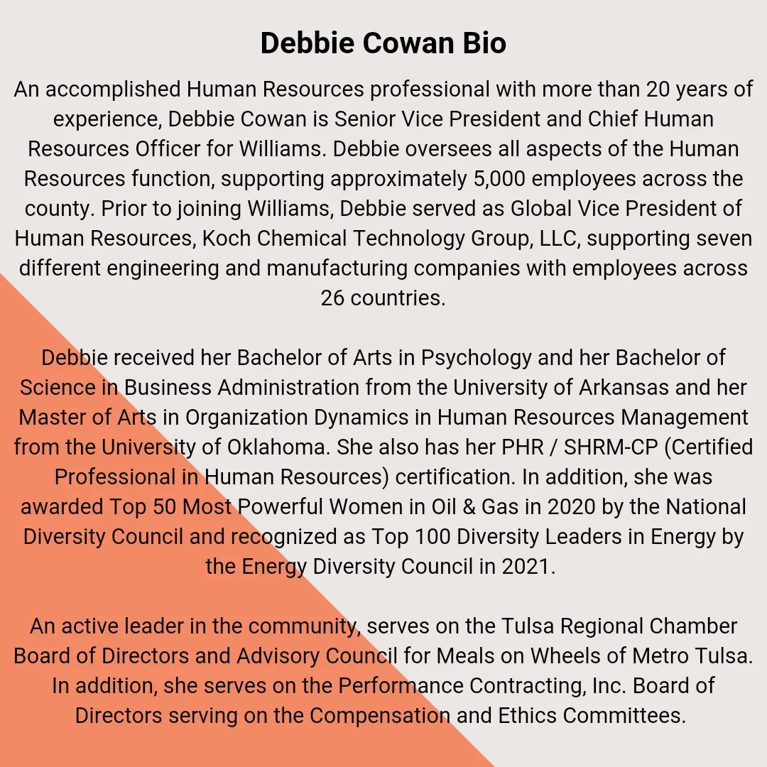 WEN Greatet Oklahoma welcomes you to hear from Chief Human Resources Officer, Debbie Cowan, on insights on Equity, Diversity and Inclusion – topics that are critical to our approach on building a culture of authenticity.