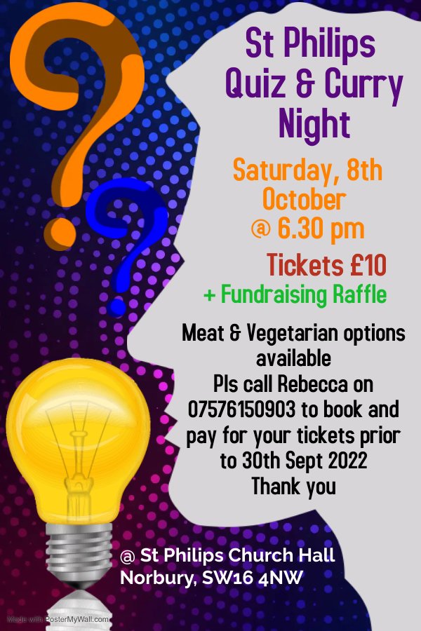 StPhilipsCH's tweet photo. Change of date for our Quiz night - now Sat 8th October https://t.co/dTPNQEMFPk