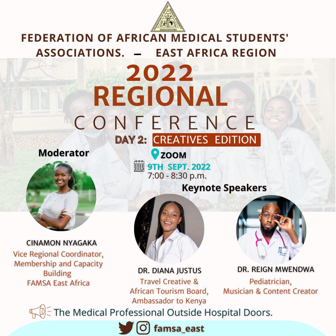 famsa_east's tweet photo. Creative edition Day 2 in the upcoming East Africa Regional General Assembly will be moderated by our Vice Regional Coordinator Membership and Capacity Building (VRCMCB), Ms. Cinamon Nyagaka @C_Bitutu .Alongside with our speakers,  Dr Diana @diana_justus who is a https://t.co/CRZd07hRGw