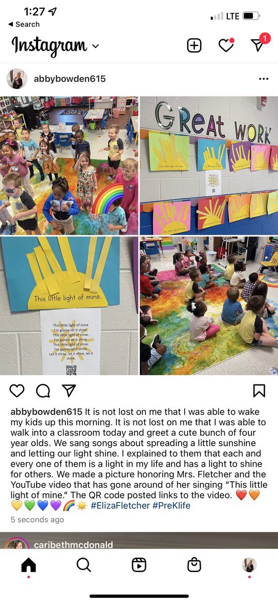 It wasn’t lost on me yesterday when I woke my kids up and was able to walk into a room of 4 year olds to teach. We honored #ElizaFletcher with songs about light and a craft. The QR code posted is of her singing. #BEStlife #simplytheBESt <a href="/BESBartlett/">BESBartlett</a>