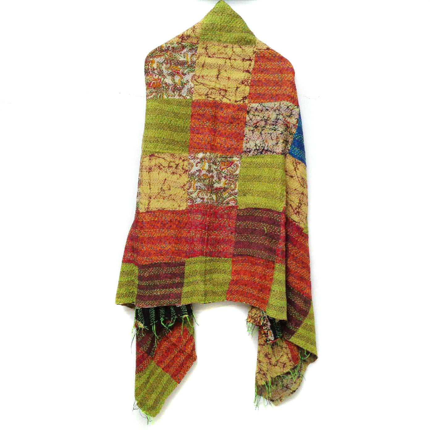 Silk Kantha Scarf Neck Wrap Stole Dupatta Stitched veil Scarf patchwork Boho KT57