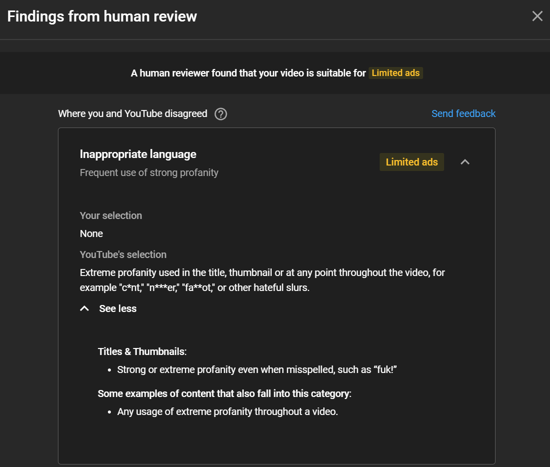 DarkPrevails's tweet photo. Hey @TeamYouTube your "manual" review says my video was demonetized due to use of strong language, but there is NO profanity at all in this video! 

AND I DEFINITELY NEVER USE SLURS ON MY CHANNEL.

https://t.co/QbniduQL02 https://t.co/FPVbpX3Im9