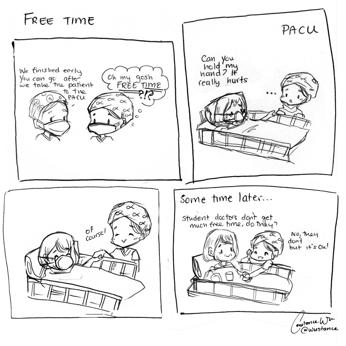 I used to post my comics only on facebook and today fb reminded me that I drew my favorite comic from medical school this time 3(!) years ago on my gyn onc rotation. (My comics were way more scribbly back then)