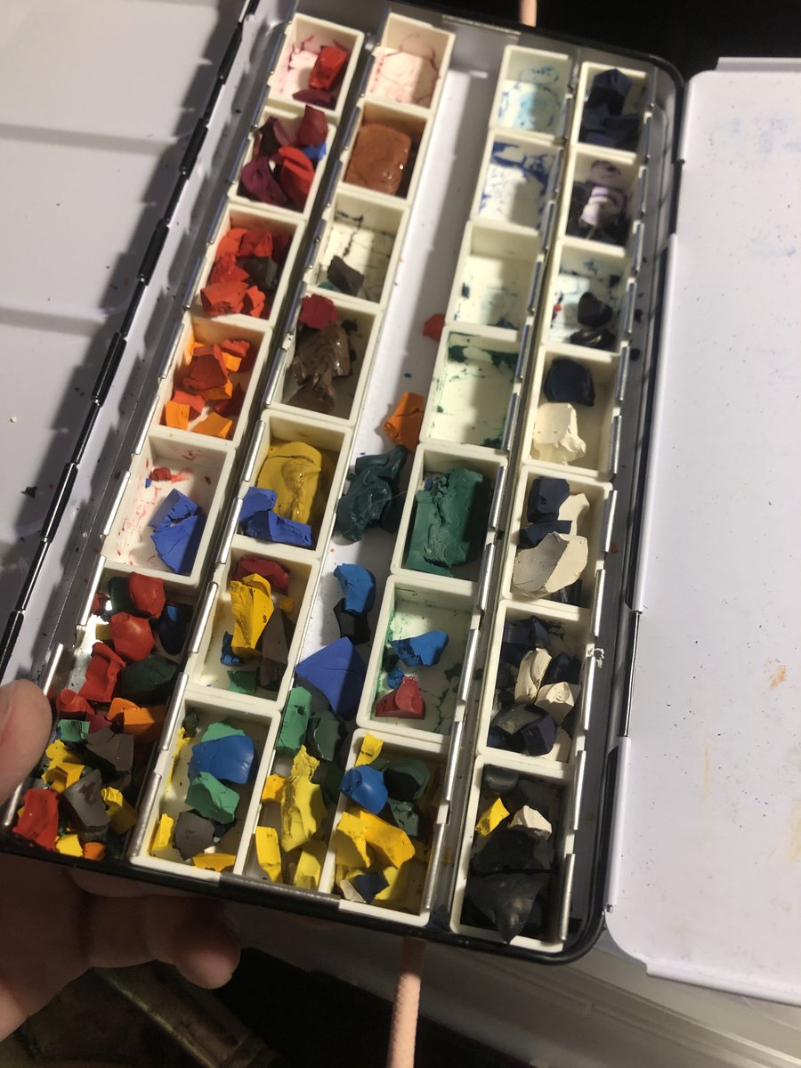 finally have room to get a bunch of my art supplies out of storage and I’m…not sure this watercolor palette is salvageable.