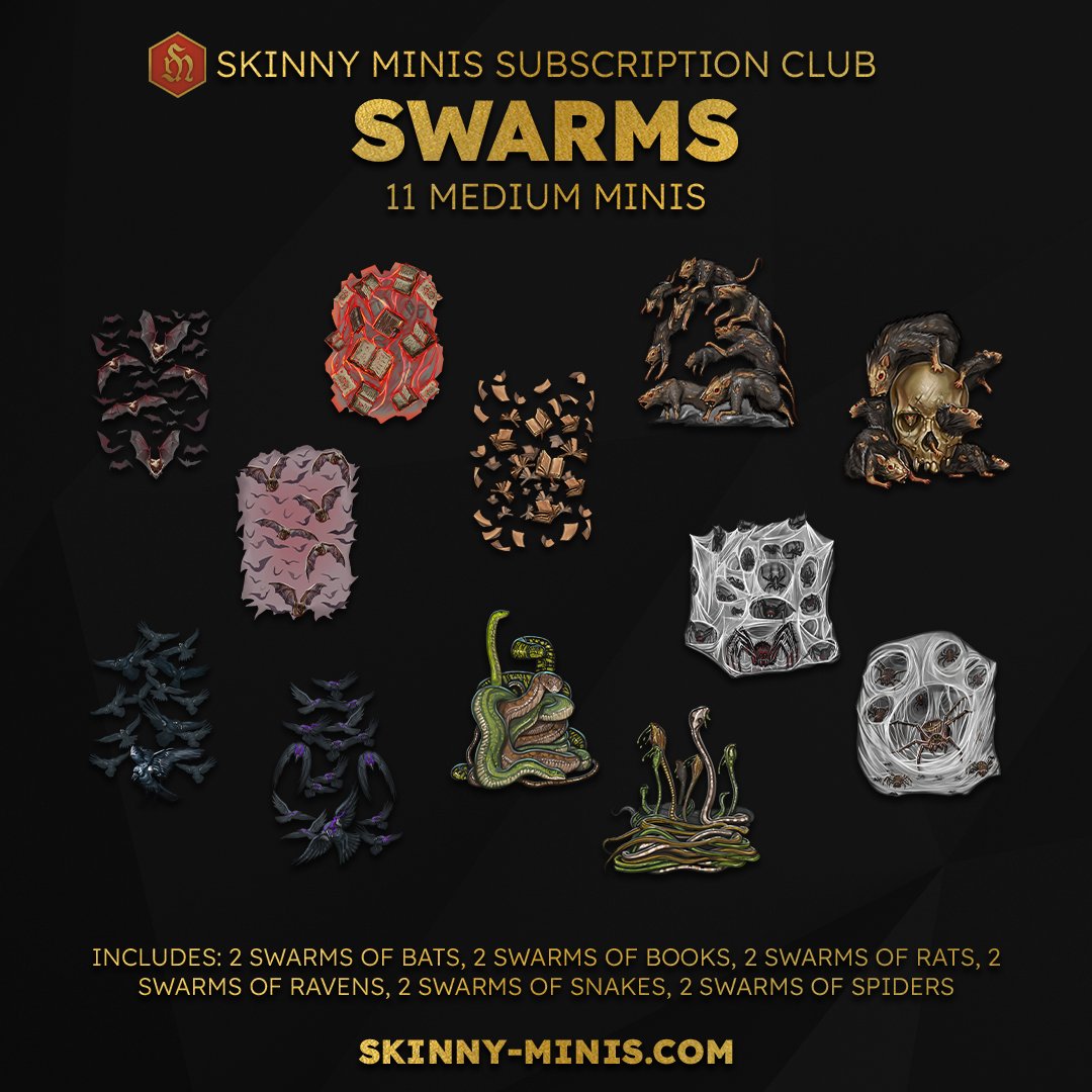 🚨Retail Alert!!🚨New Sets are available on our Skinny-Minis.com site! Pick them up today! 
🧚🐻🦉Monstrous Races 2 (12 Medium Minis)
skinny-minis.com/products/monst…
🦇🐀🕷️Swarms ( 11 Medium Minis)
skinny-minis.com/products/swarms
#dnd #dndart #miniatures #minis #ttrpg #rpg #tabletop