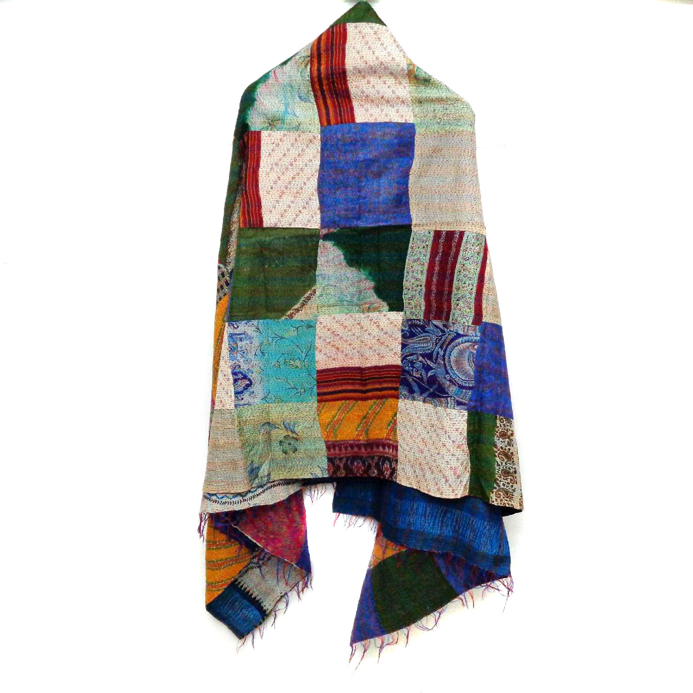 Handmade patchwork long Silk Scarf Head Wrap Stole veil Kantha Embroidered Scarf Veil Boho Scarves KT54