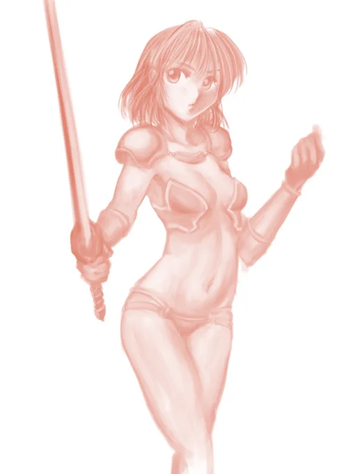 ポーズれんしう。今月はまだ、ビキニアーマーちゃん描いていなかったので…(謎)デザインとかは、例によって行き当たりばったりです 