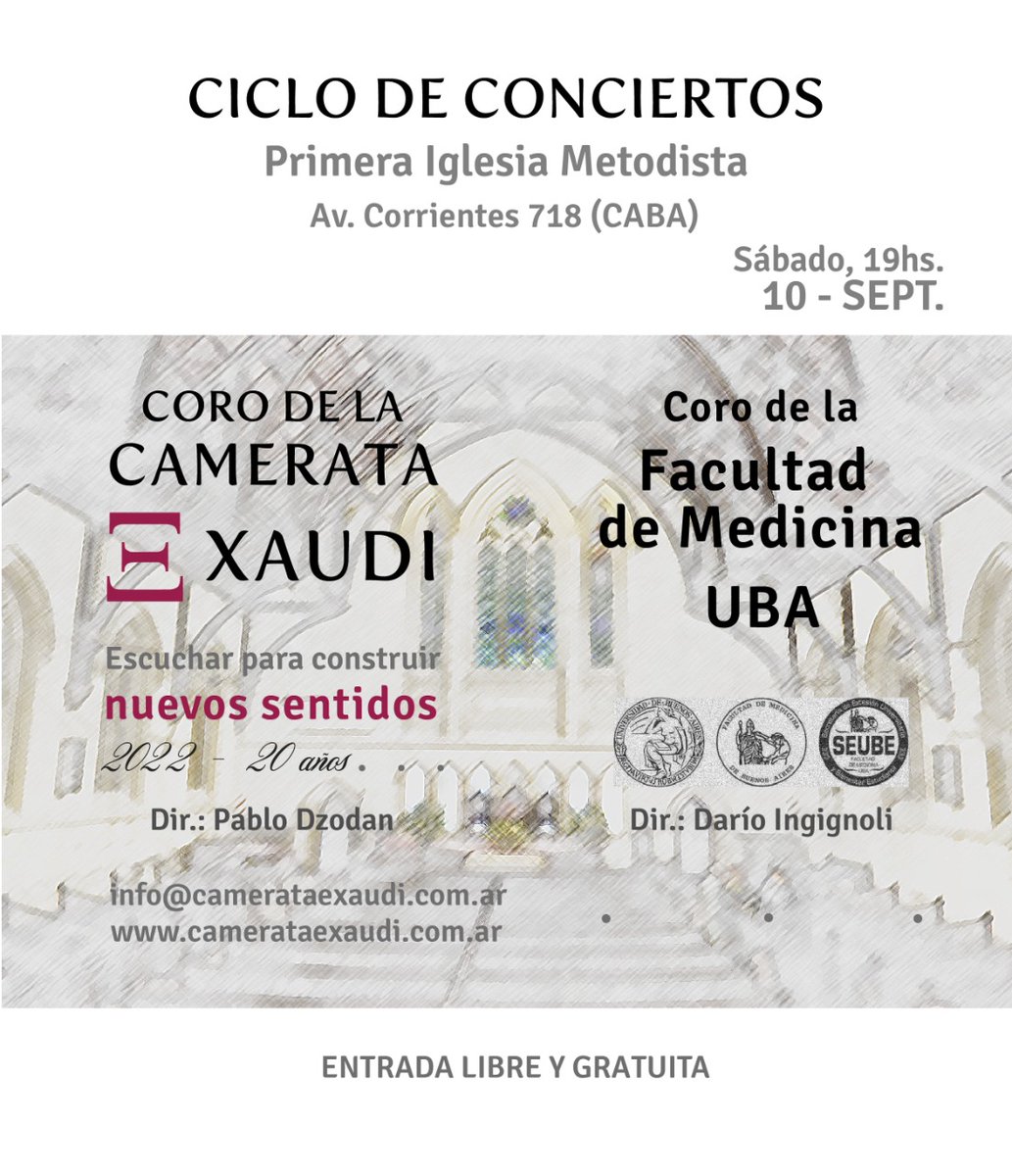 coroFmedUBA's tweet photo. Sábado 10/9 a las 19h los esperamos! Trae a tus amigos y familia a disfrutar de una noche de música coral. 
Entrada libre y gratuita

#CoroFmedUBA #CoroFmed #CoroUBA #FMEDUBA #Concierto #IglesiaMetodista https://t.co/FxRB8dNBEM
