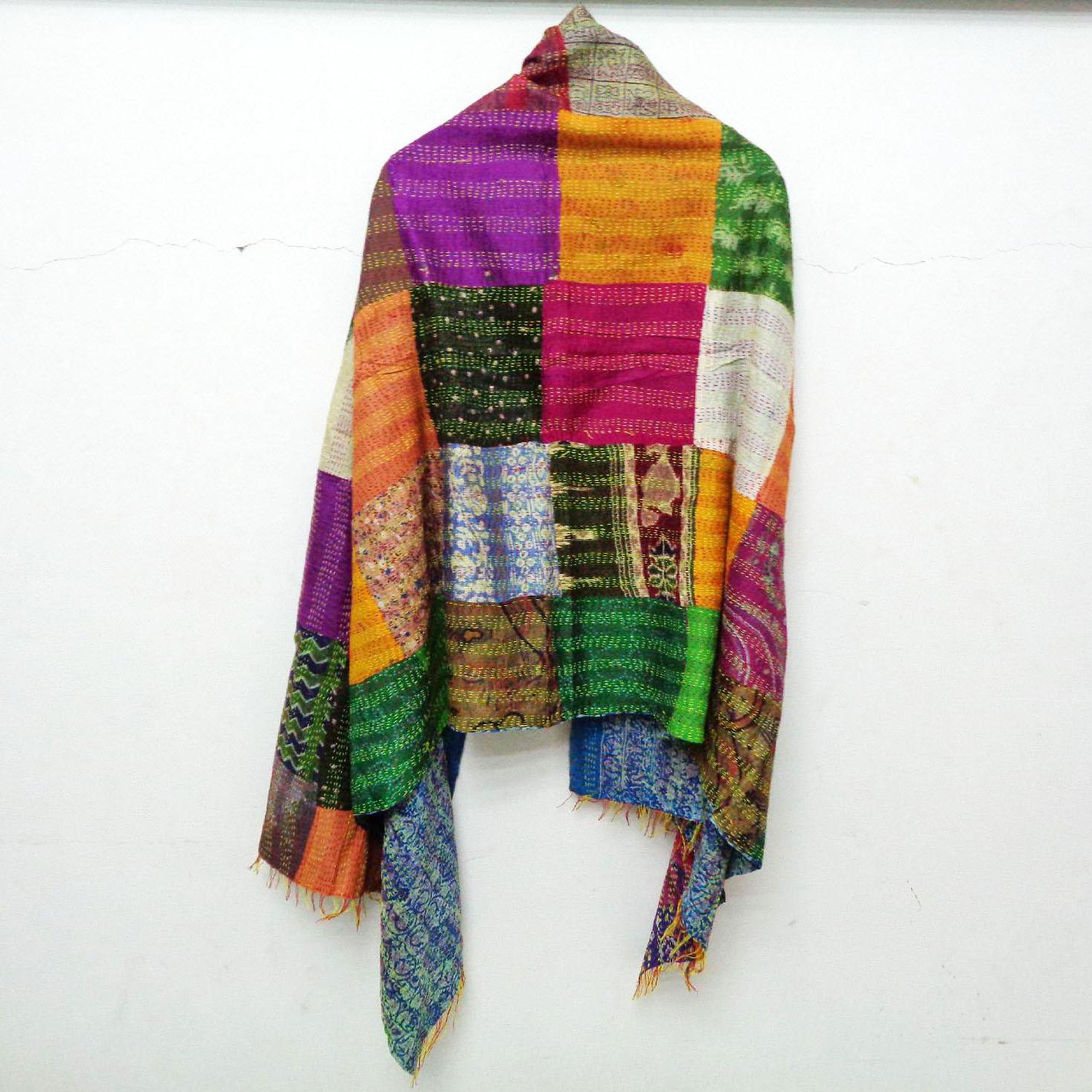 Handmade patch work long Silk Kantha Scarf Neck Wrap Stole Dupatta Collar Neckerchief Scarves KT49