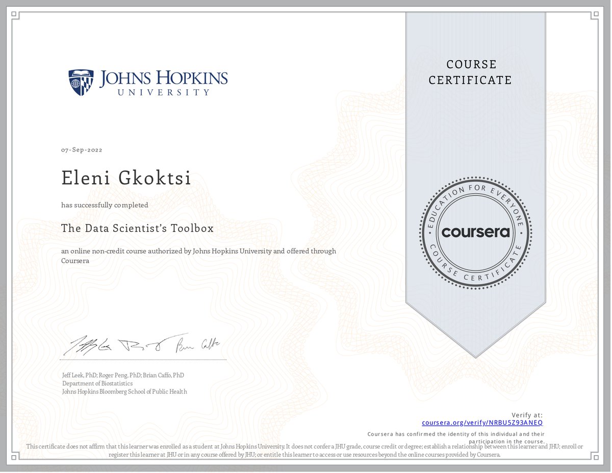 Progress cannot be stopped... 'The Data Scientist's Toolbox' the first course of the 'Data Science Specialization' by Johns Hopkins University is done! :D
#datascientist #datascience #johnshopkinsuniversity #university #datasciencejobs #dataanalyticsjobs