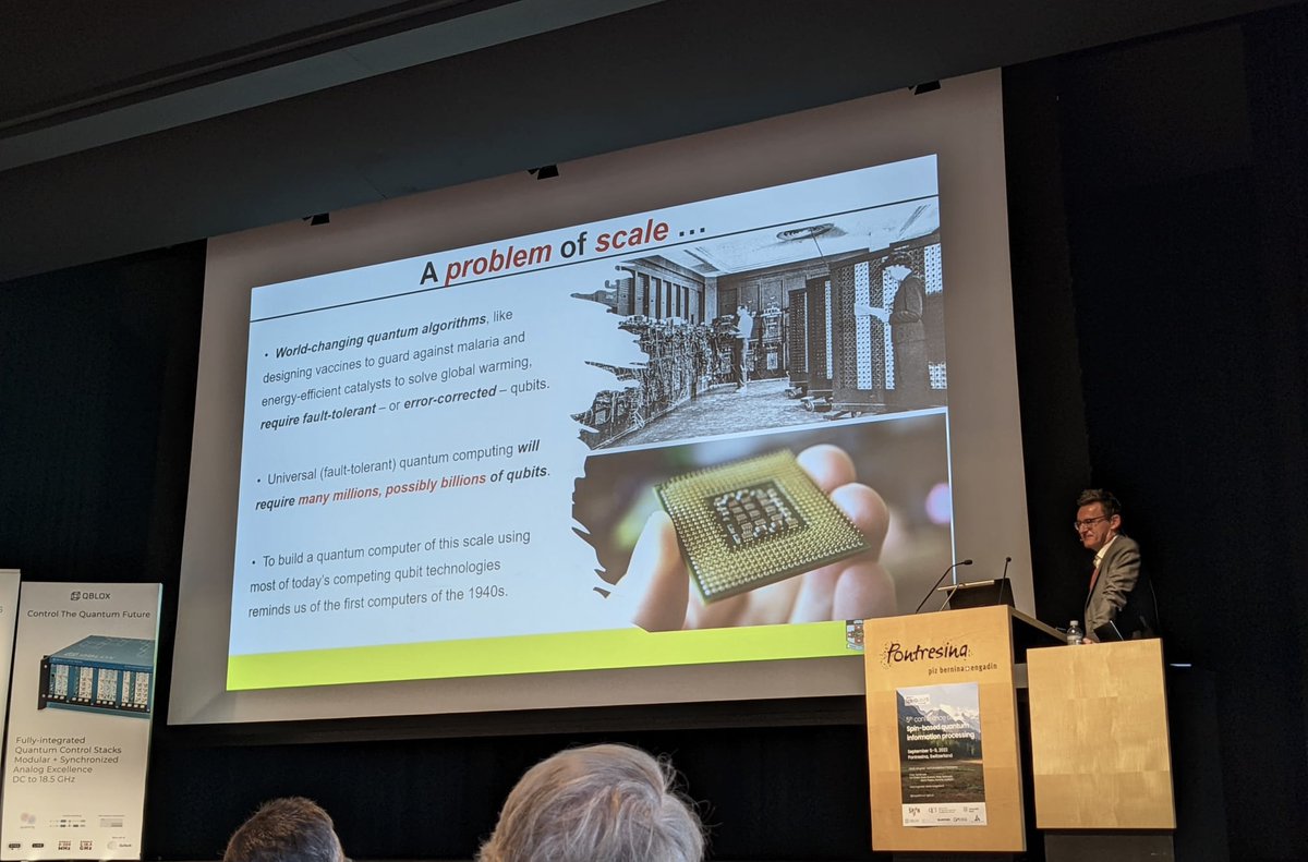 diraqQC's tweet image. Andrew&apos;s presenting at #SpinQubit5 - These images show how the vacuum/valve technologies built in the 40s and 50s were superseded by silicon chips. The shift from large systems to small, highly integrated silicon chips is happening again in 2022.
#quantumcomputing #silicon #CMOS