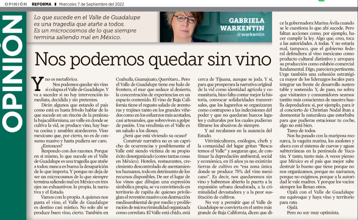 benitoysolange's tweet photo. Una de las joyas del turismo enológico, gastronómico de México, se encuentra amenazada. Personalmente he sido testigo del deterioro por falta de atención a un ordenamiento agrícola. No hay necesidad de tomarse la foto con sombrero en un antro mejor disfrutar sus vinos y paisaje🍷 https://t.co/zNva6gpACe