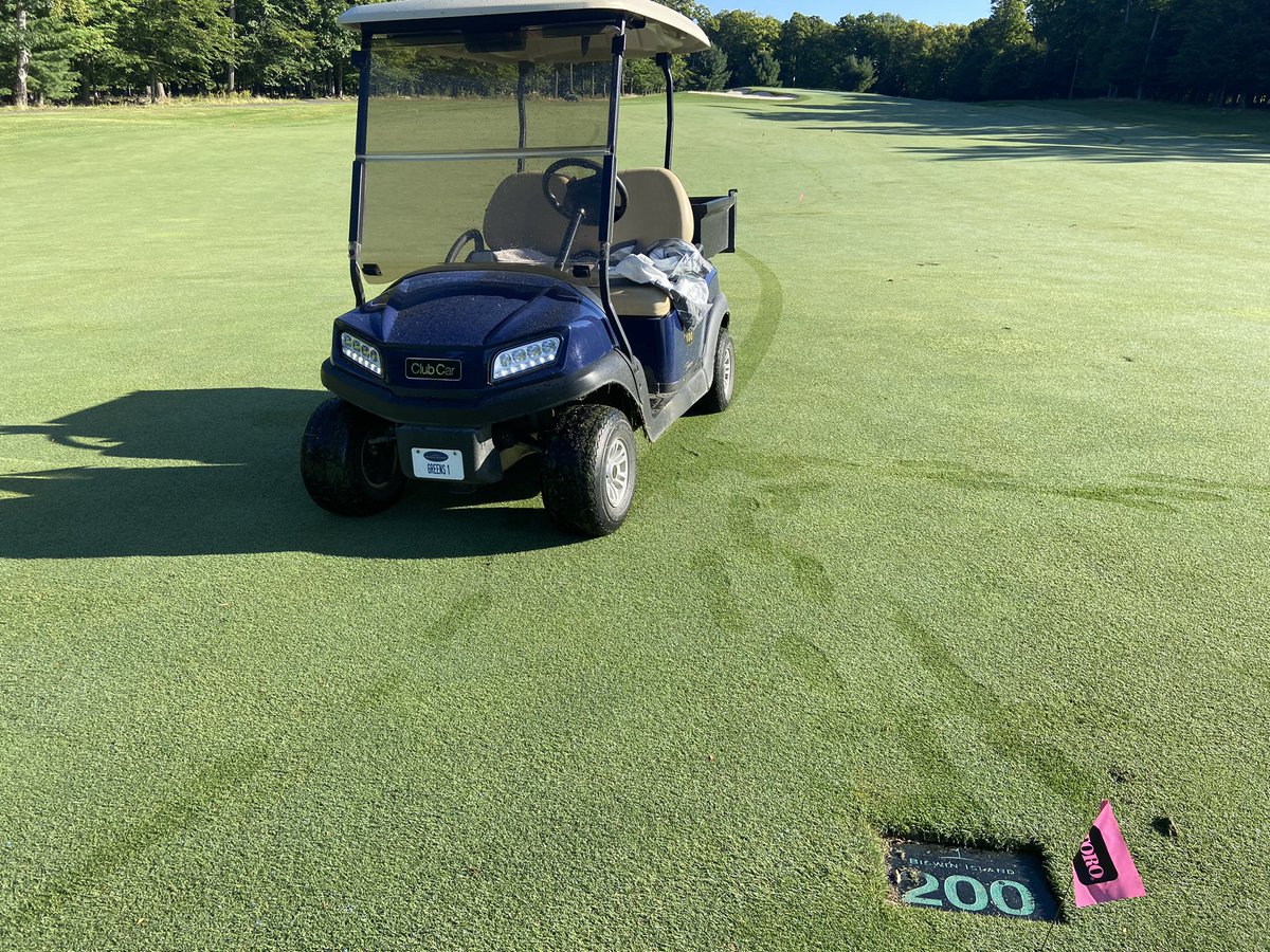 greensgurl's tweet photo. It's been a crazy couple of days. All tees and fairways punched and top dressed. Some late nights, a few broken mowers, brushes, and a broken supers cart later, we got it done. Thanks to our fantastic crew and the incredible team @ZanderSod for all the hard work. https://t.co/O9iBdJiven