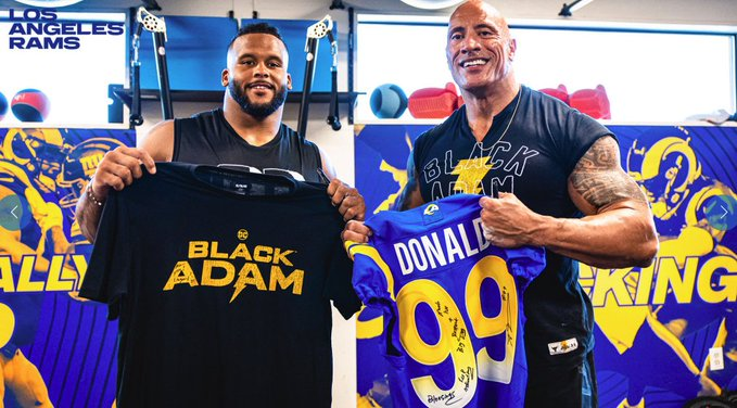 NFL Rumors on X: '#Rams Aaron Donald had a jersey swap with 'The Rock'  @TheRock #BlackAdam #RamsHouse #NFL  / X