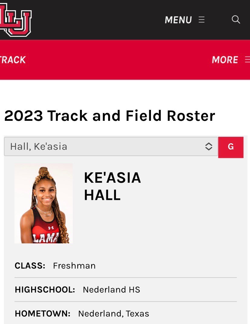 NHS_TF's tweet photo. Look at our girl @KeAsiaHall1 on the Lamar Track &amp; Field roster. We are so proud of you! 🖤💛🤍❤️ https://t.co/5utdUS7JBG