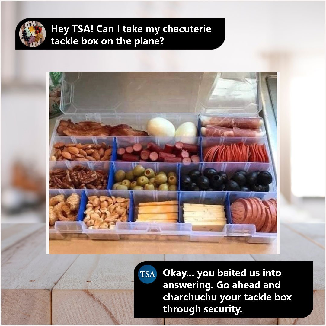 TSA on X: “Pack your own lunch!” At least that's what cheese said.  Whatever solid #food meats your needs go ahead and pack it. Even if it's in  your snackle box. Do