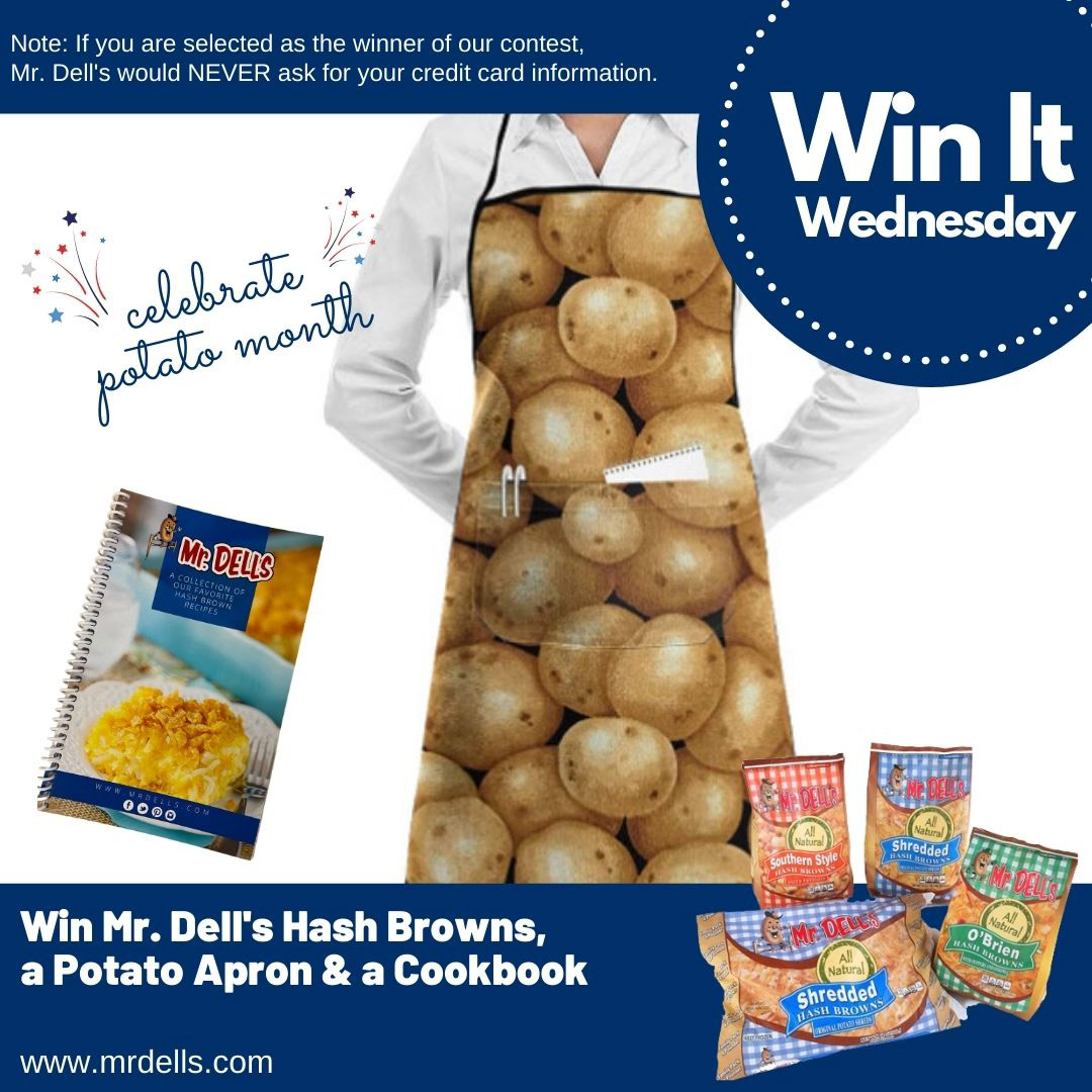 MrDellsTweets's tweet photo. It's #WinItWednesday. September is Potato Month & we are celebrating all month long with tater trivia. Tell us where the first potatoes were grown & be entered to win Mr. Dell's Hash Browns, Cookbook & Apron. Like & share for extra entries. #MrDells #HashBrowns #PotatoMonth https://t.co/rtsXZaI1zE