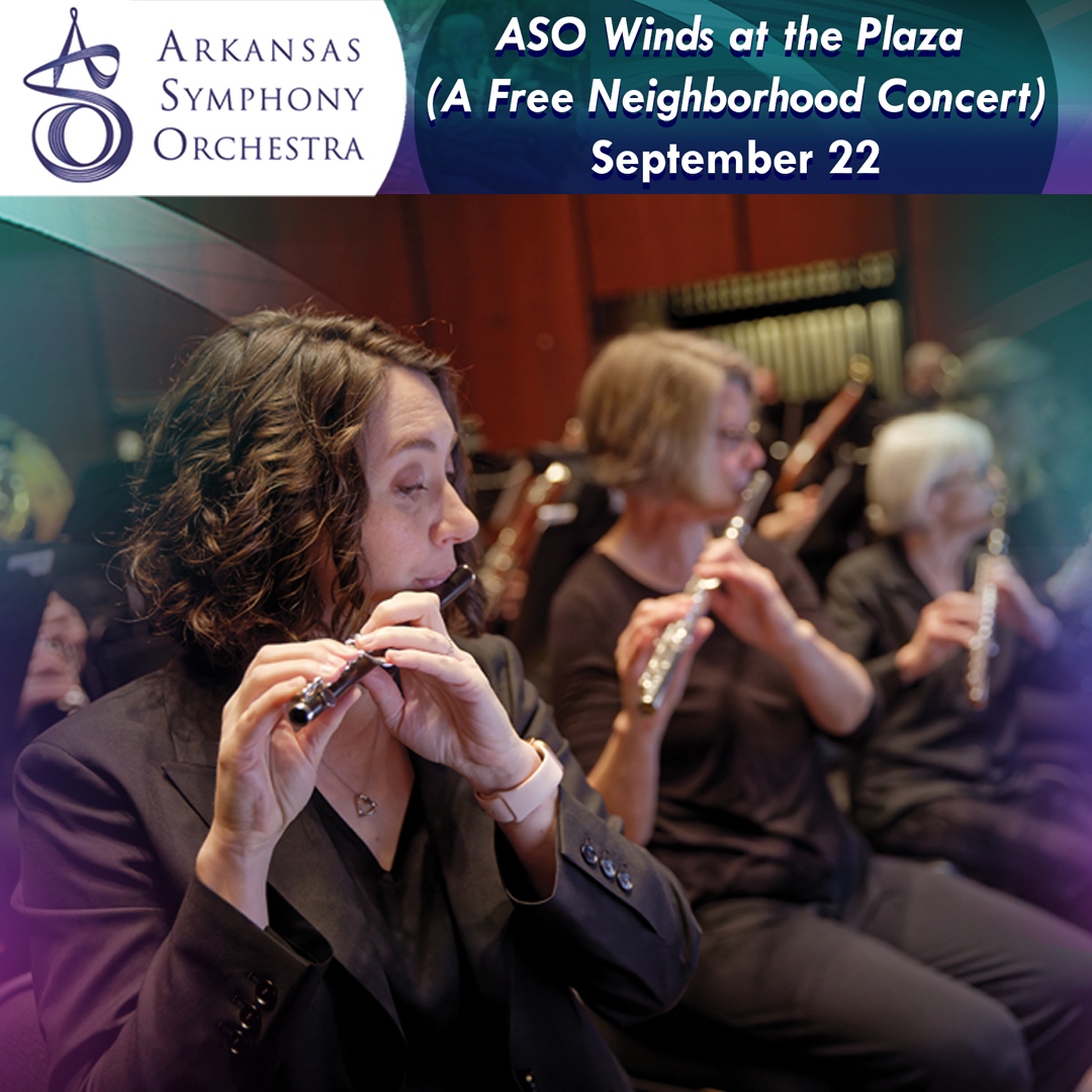 Join us at 7:00 PM on 9/22 for "ASO Winds at the Plaza (A Free Neighborhood Concert)." It's at the Argenta Plaza in NLR. Please RSVP. 
Come as you are, bring the family, and feel free to bring snacks and non-alcoholic beverages to enjoy at the show! 
arkansassymphony.org/news-events/wi…