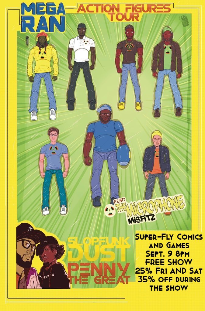 superflycomics's tweet photo. THIS FRIDAY, @MegaRan and @MicMisfitz LIVE in-store!!!!!! Also, 25% off EVERYTHING FRIDAY AND SATURDAY!!!!!!! 35% off EVERYTHING DURING THE SHOW!!!!!!! Thanks for all the support over the years. We appreciate it!!!! https://t.co/gmtlepeCrL