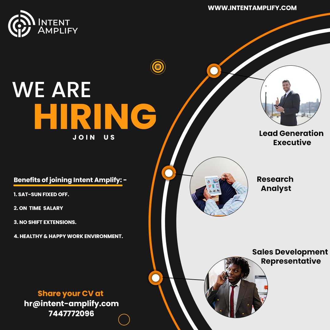 Work with us, we are hiring!!!!

Apply Here: intentamplify.com/career/

Contact Now: hr@intent-amplify.com
Visit us: intentamplify.com

#intentamplify #hiring #experience #share #team #cv #immediatejoining #interview #businessdevelopment #marketing #work #sales #growth #job