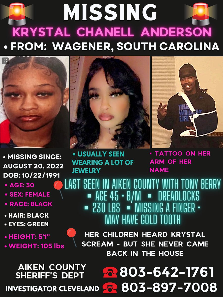DutchGirlMB's tweet photo. Please #share We need to find her! #krystalanderson #missingflyer #Aikencountysc #wagenersc #suspiciouscircumstances @BvK11194375 @fitsnews @ArcticfoxTrue @ScottH_Thoughts @HerNameWasAmber @homegirl4missin https://t.co/9zqIdrNxAz