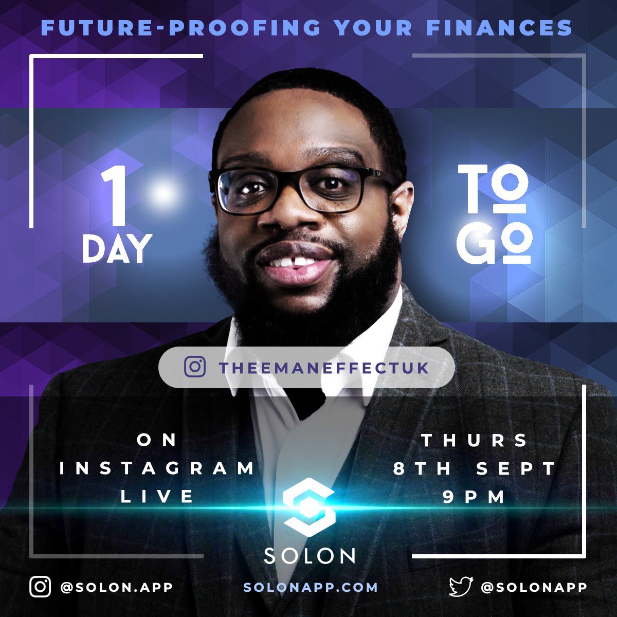 solonapp's tweet photo. Join us as we discuss all that Solon has to offer with financial expert Emmanuel Asuquo @TheEmanEffectUK  What does future proofing your finances mean? See you at 9pm to talk about the importance of Wills, managing your assets and maximising your finances. #financialadvisor https://t.co/bVLvBTgHAL