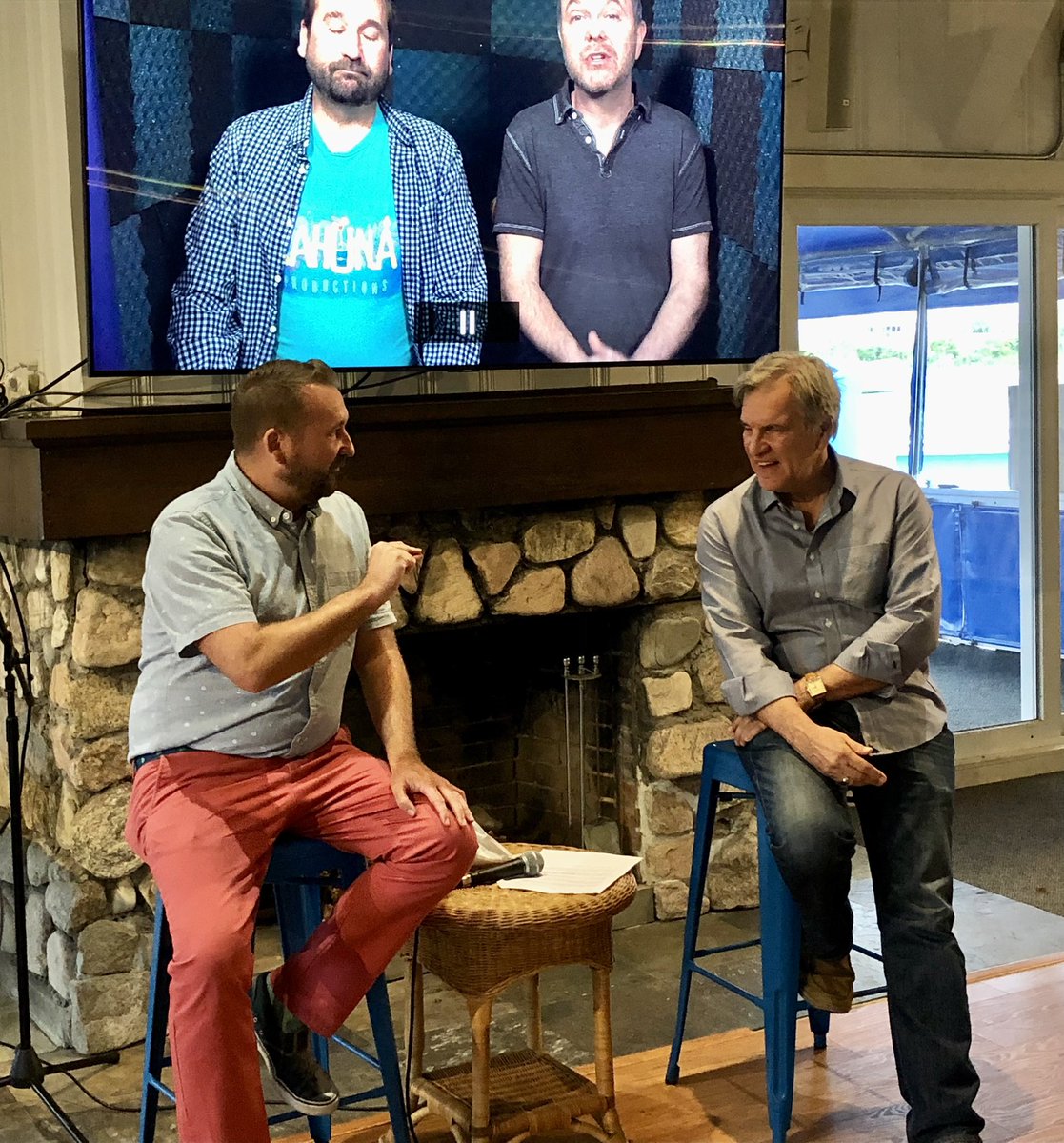BIFilmFest's tweet photo. Mark Atkinson talks about his comedy short, “Pulp Friction,” with Henry LeBlanc today at the Block Island Film Festival. #films #blockisland #rhodeisland https://t.co/iGw4RBFxRP