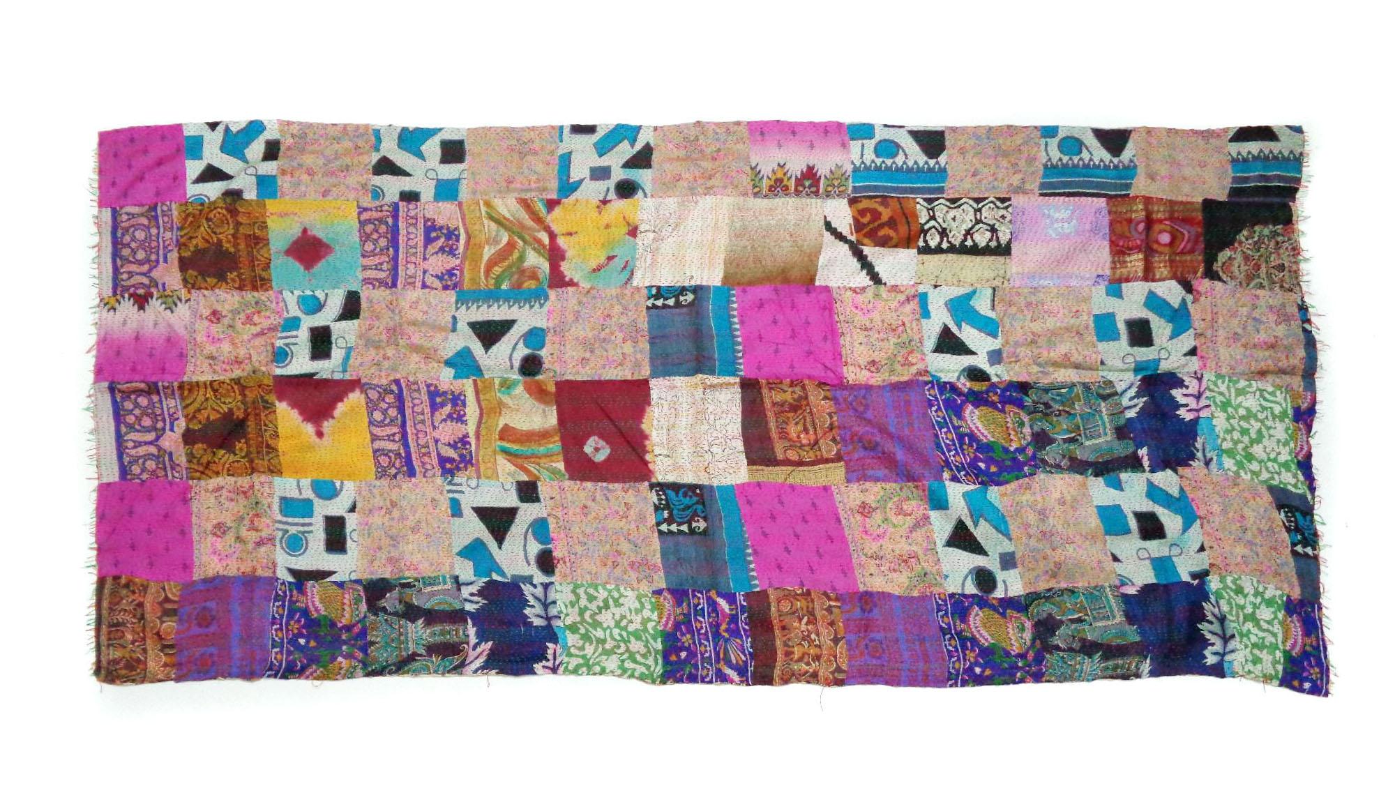 Handmade patchwork long Silk Kantha Scarf Head Wrap Stole Dupatta Collar Neckerchief Scarves KT44
