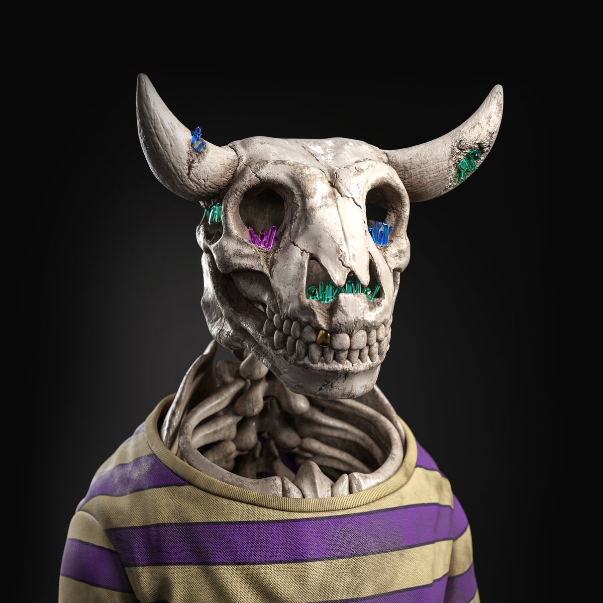 cryptobulls_wtf's tweet photo. Skelly, starting his preparations early for Halloween 2022 🎃 

Legendary Crypto Bull #7157, last sold for a whopping $110,119🔥

#web3 #fashion #culture #metaverse #ethereum #blockchain #digitial #art #crypto #nft #4k https://t.co/VEgxF5hpQv
