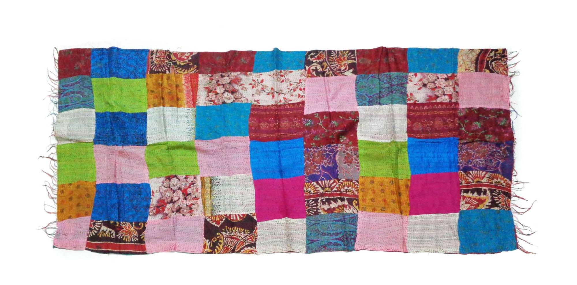 Handmade patchwork long Silk Kantha Scarf Head Wrap Stole Dupatta Hand Quilted Women Shawl KT42