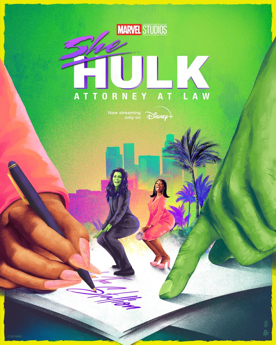 MarvelStudios's tweet photo. 📝😜💚 @TheeStallion.
 
Watch a new episode of Marvel Studios' #SheHulk: Attorney at Law streaming tomorrow on @DisneyPlus. Art by @bellagraceart. https://t.co/epjNxOIEv7