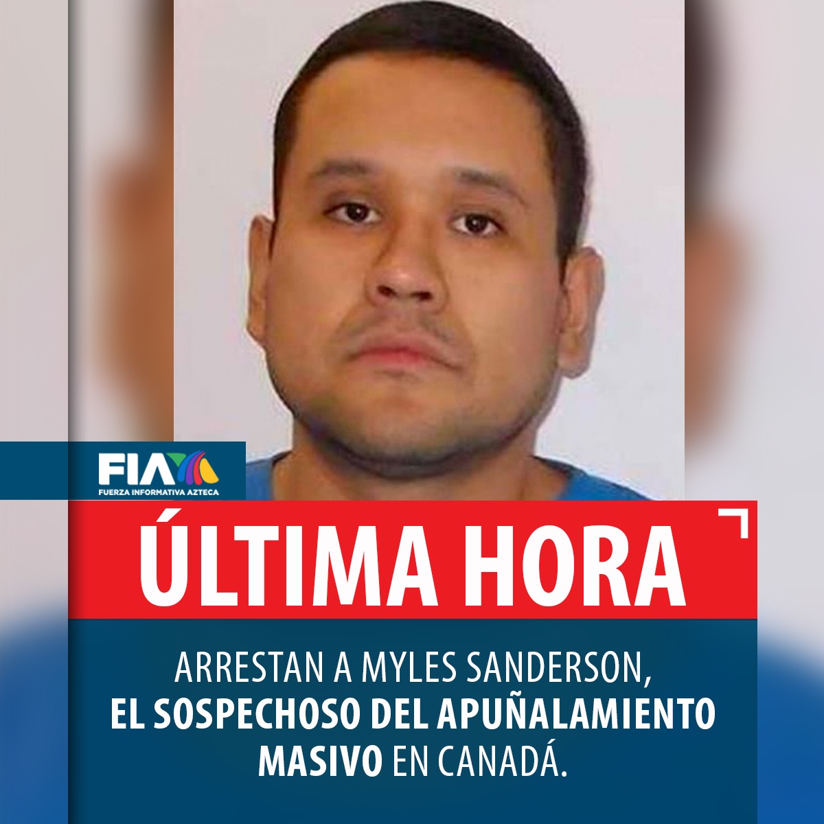 AztecaNoticias's tweet photo. #ÚLTIMAHORA | Sospechoso de apuñalamiento masivo en #Canadá, Myles Sanderson, fue detenido por la policía cerca de #Rosthern, SK.
Información en proceso. https://t.co/pmchJQ7JjR
