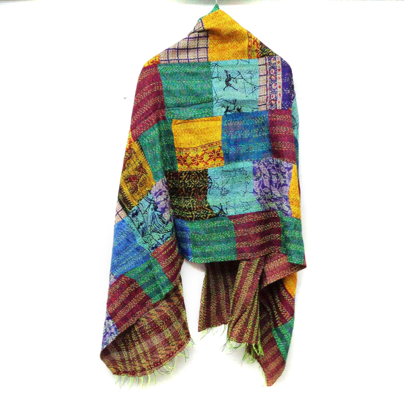 Silk Kantha Scarf Neck Wrap Stole Dupatta Hand Quilted Women Scarves Reversible KT34