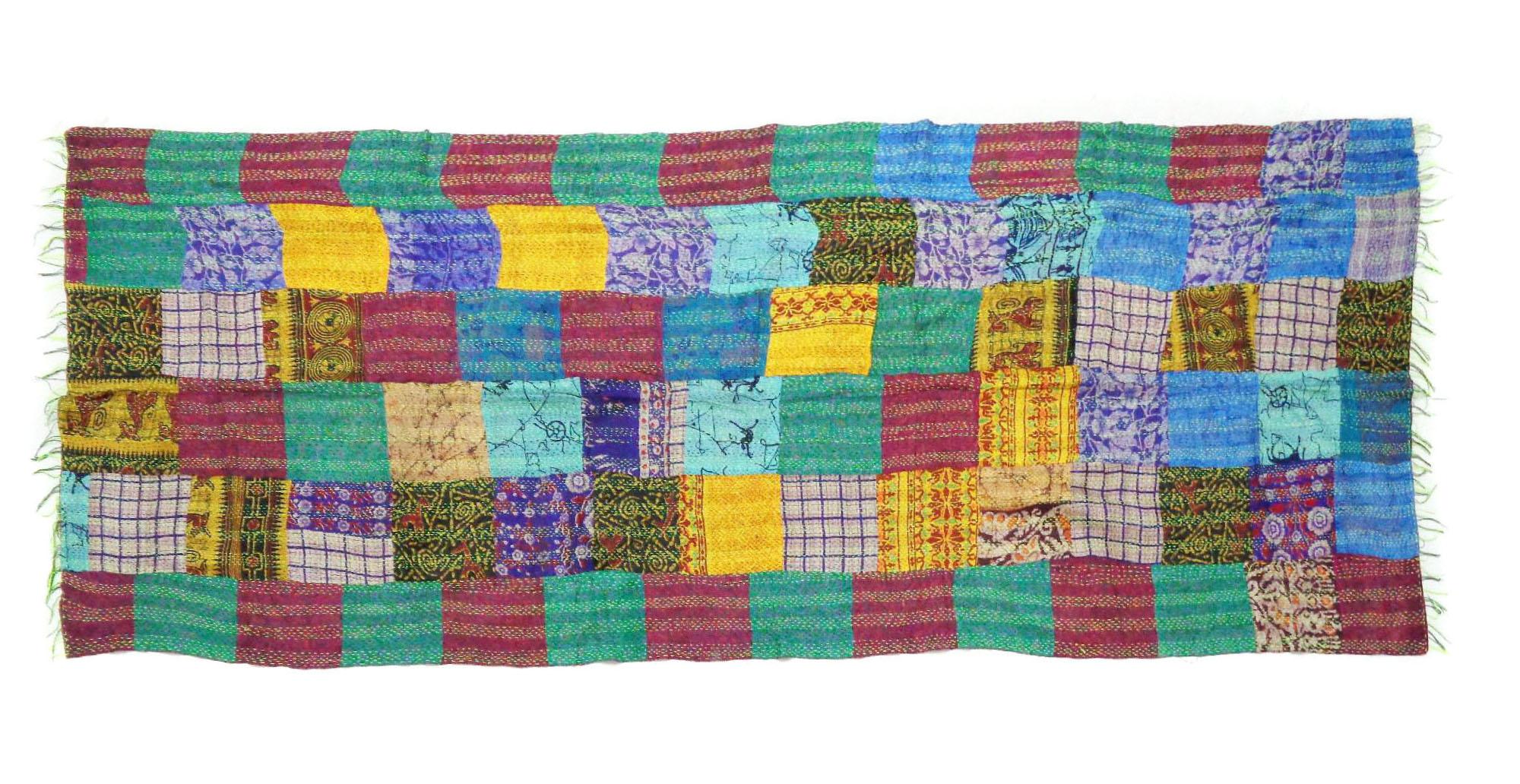 Silk Kantha Scarf Neck Wrap Stole Dupatta Hand Quilted Women Scarves Reversible KT34