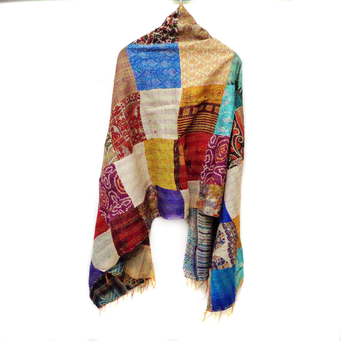 Handmade patchwork long Silk Kantha Scarf Head Wrap Stole veil Hijab Scarves Reversible Sew KT32