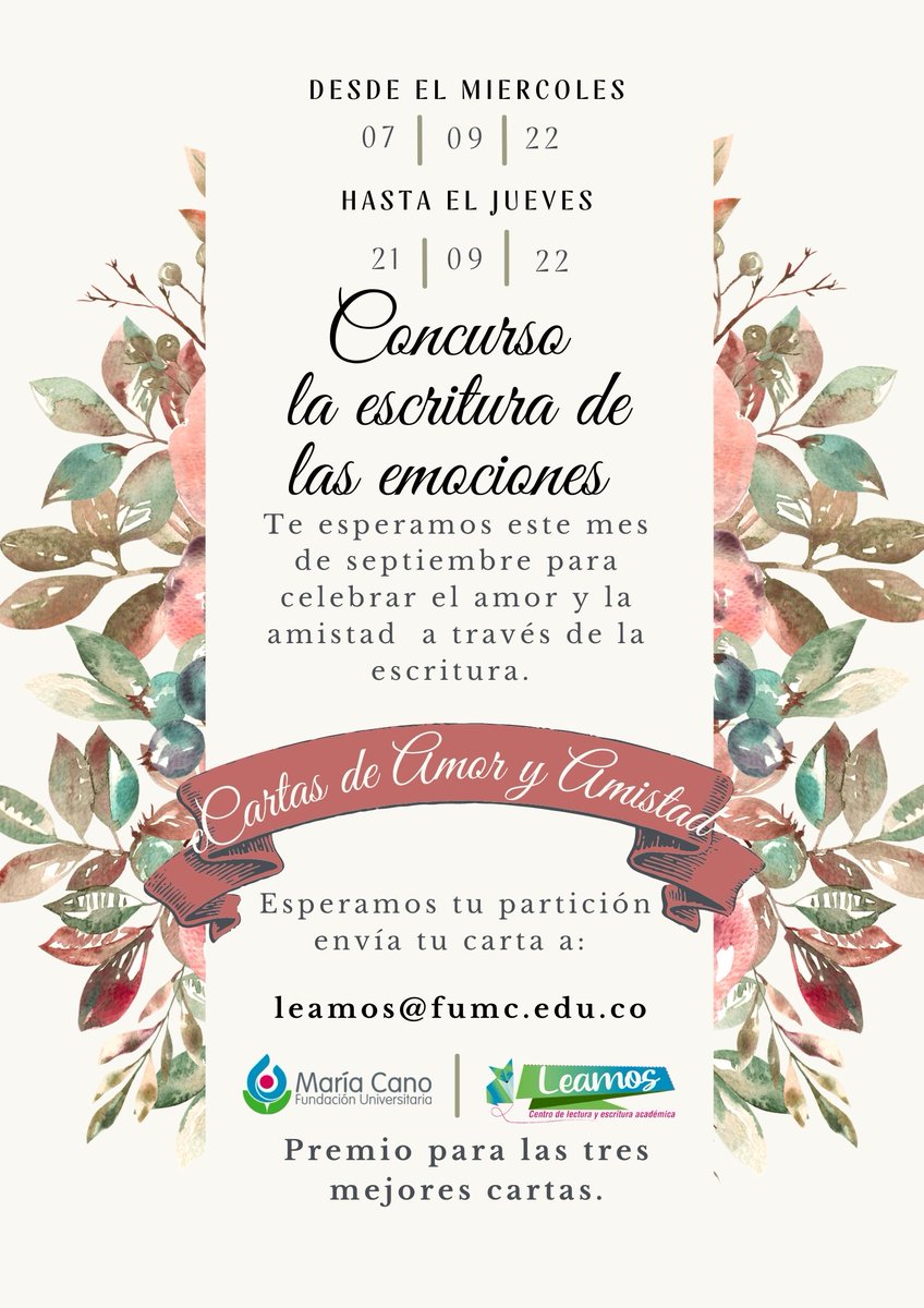LeamosMariaCano's tweet photo. ¡ANIMATE A PARTICIPAR ESTE MES DE SEPTIEMBRE EN EL CONCURSO DE LA ESCRITURA DE LAS EMOCIONES!.🦊✨ 
Esperamos tu participación a través del correo de leamos. https://t.co/zvaWIp2rTx