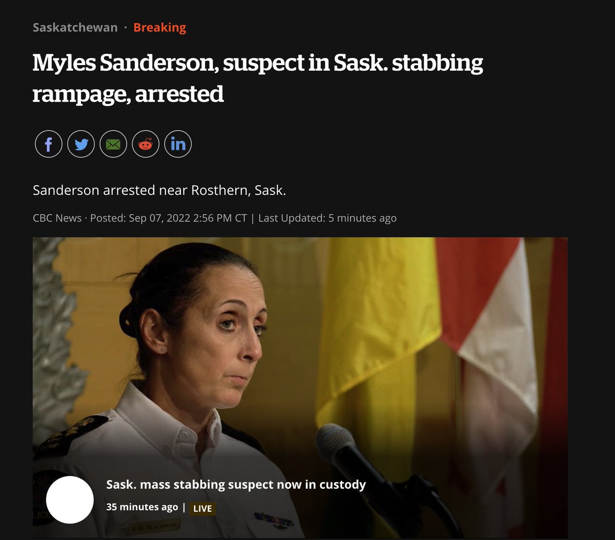 Myles Sanderson is in custody.

Now let's have a serious discussion about why a brutally violent 59-time convict was let out of prison early to "contribute to the protection of society" 🤮 and then subsequently allowed to roam free for 4 months while "unlawfully at large".