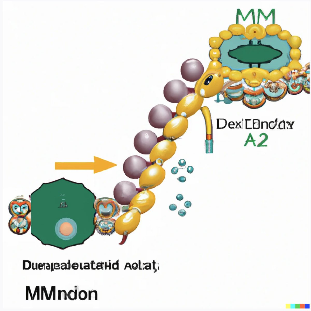 JacobGeri1's tweet image. I was really impressed by the recent crop of text prompt to image AI tools and wanted to see how they would depict molecular interactions. Needless to say, I'll stick with Illustrator for now.
Prompt:
"MDM2 interacting with a peptide"
Result (DALL-E 2):