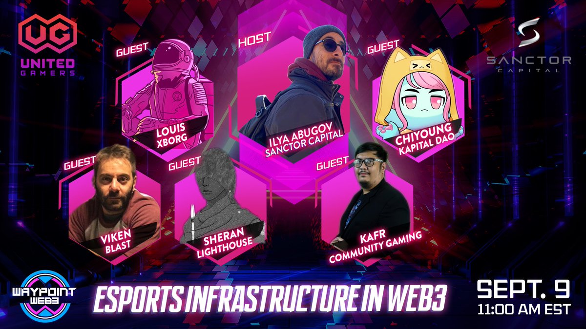 AbugovIlya's tweet image. Next #WaypointWeb3 will explore the building blocks of #eSports in #web3 with:

@viken33 @BlastGMI 
@Sher9n @lighthouse_dao 
@youngestkimchi @KapitalDAO 
@xborg_official 
@KafrPH @CommunityGaming 

Set a reminder: