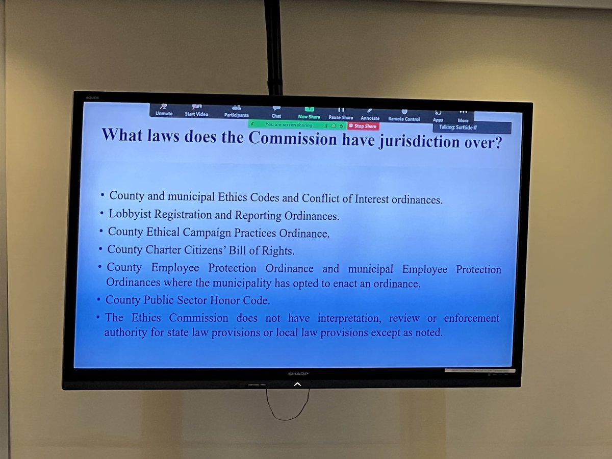 BecauseSurfside's tweet photo. Jose j. Arrojo, esq. Director, miami-dade commission on ethics and public trust speaking about county and municipal ethics codes & citizens' bill of rights — where are you @ShlomoDanzinger?#surfside #truthingovernment #citizensbillofrights https://t.co/WT8MSZlzKN
